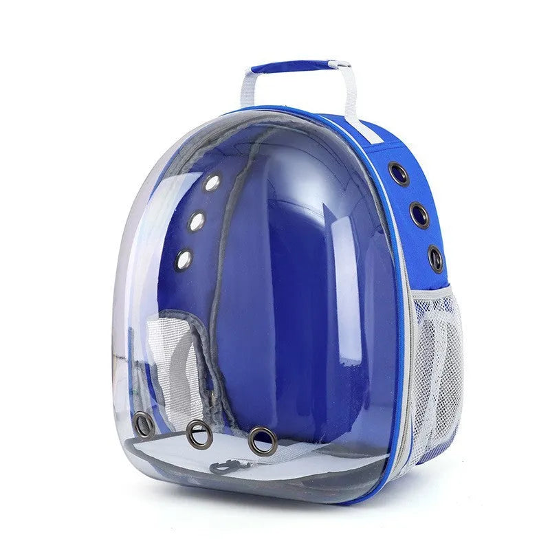 Astronaut style cat carrier bag in solid colour made from medium-hard PC plastic for pet transport.