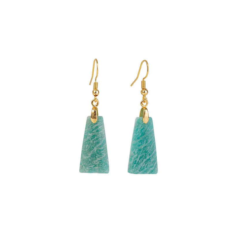 Amazonite rough stone trapezoid earrings in geometric design with gold and silver colour options