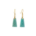 Amazonite rough stone trapezoid earrings in geometric design with gold and silver colour options