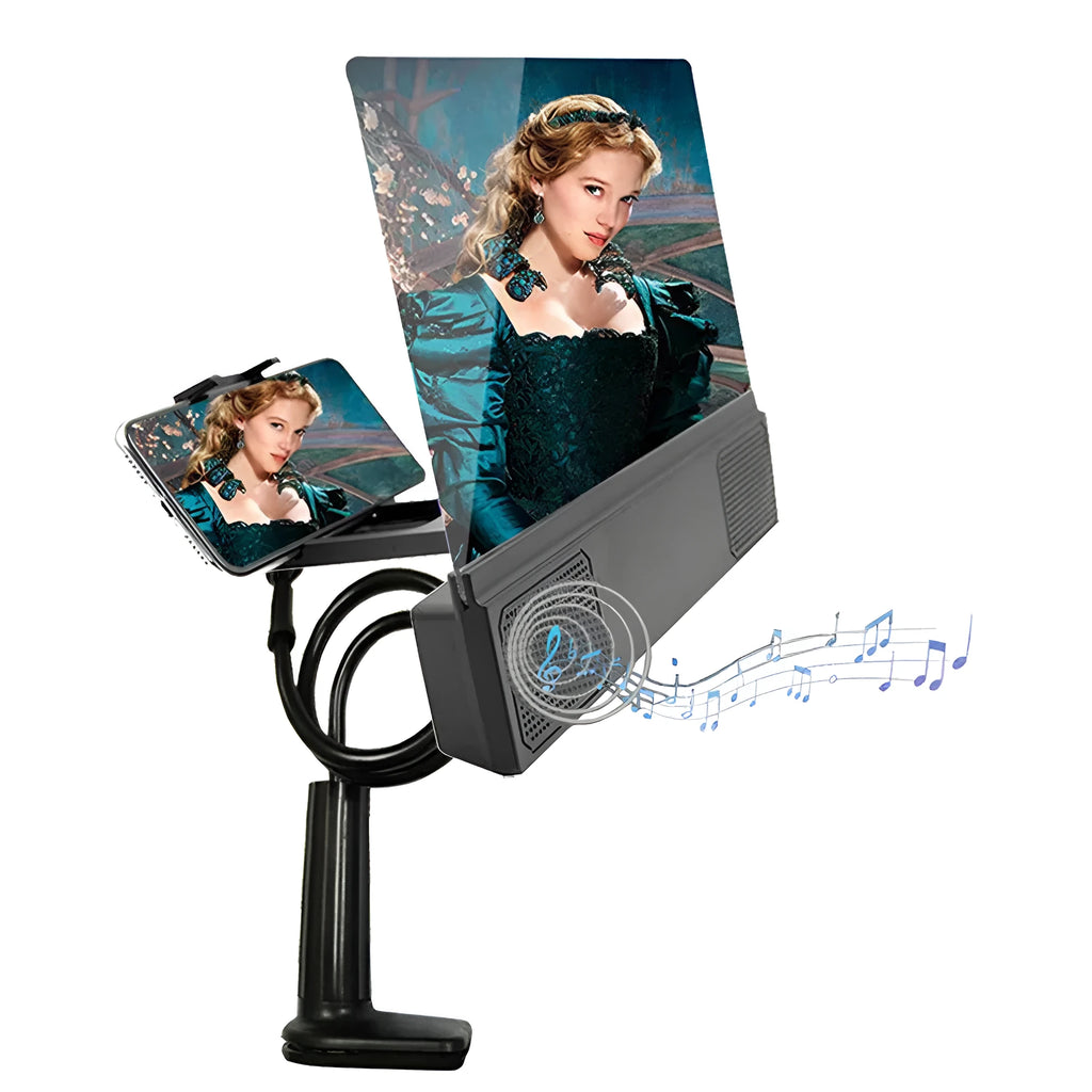 12-inch portable mobile phone screen amplifier with flexible gooseneck stand on a table