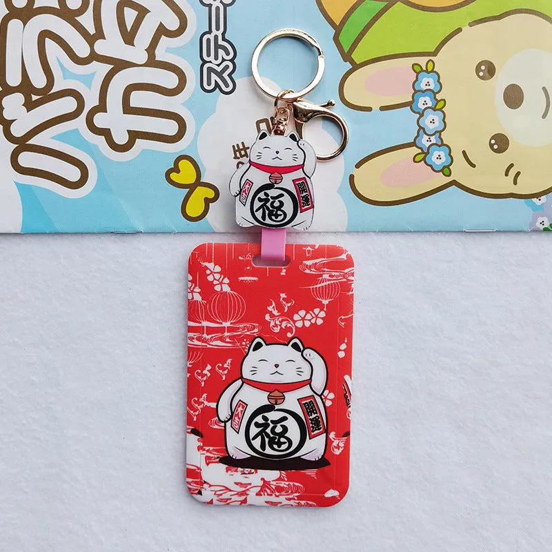 Lucky cat cartoon design plastic certificate sleeve and ferrule pendant set.