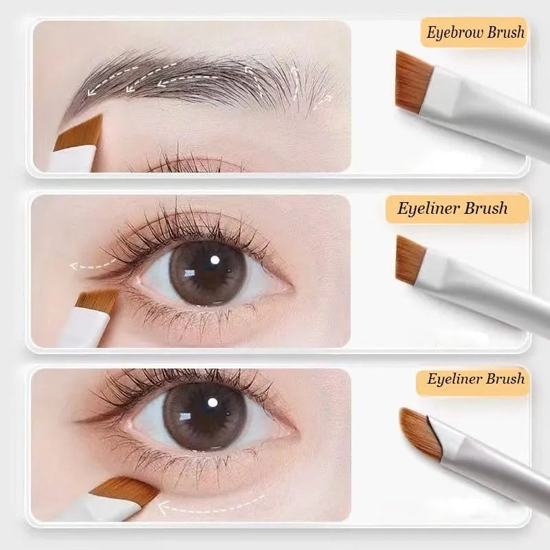 Four angled eyeliner and brow brushes with ultra thin bristles in a leather case