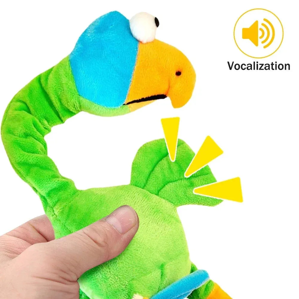 Black screaming chicken sound dog toy with bite-resistant chew texture next to green and orange versions.