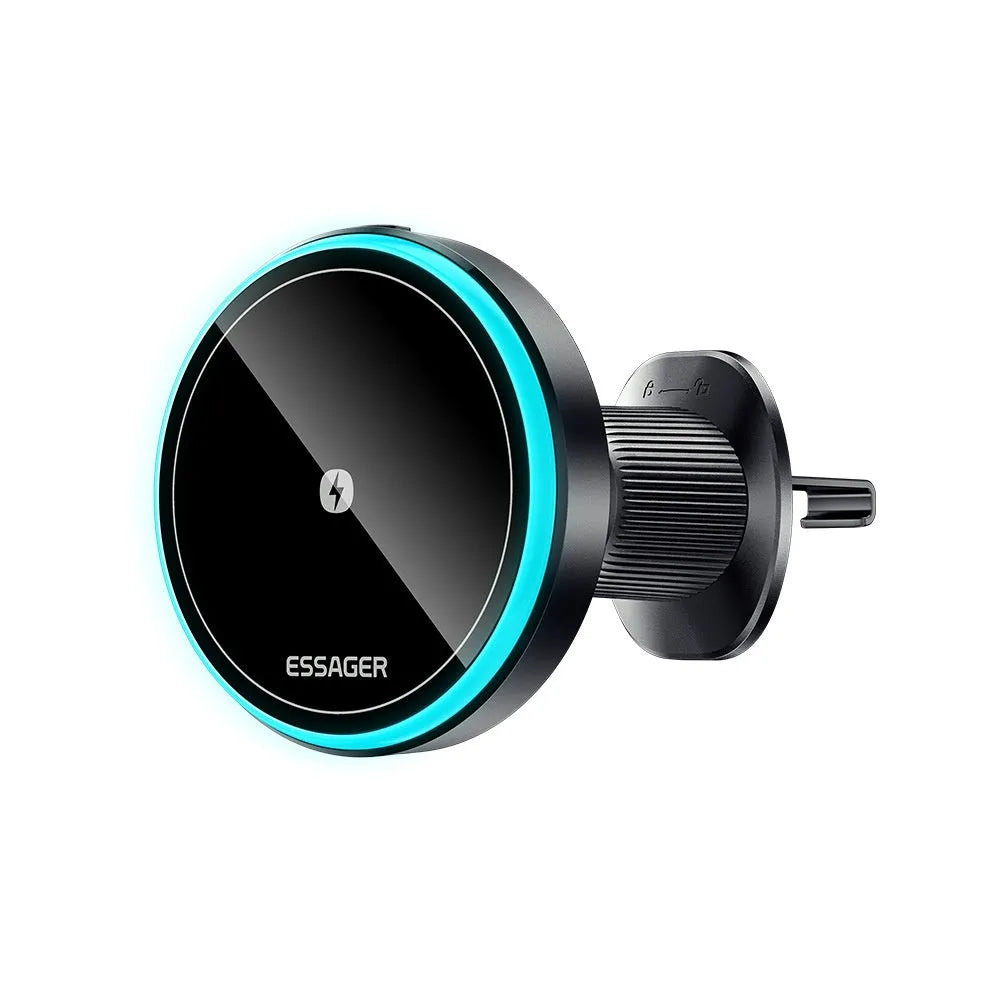 15W magnetic suction wireless charger bracket for car air outlet, Black, universal fit ABS construction