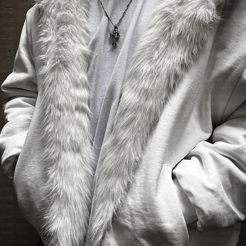 Baggy cardigan-style coat in black or white with long sleeves and loose fit