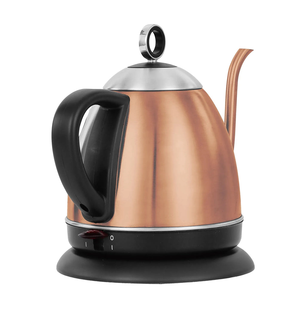White, yellow, and gold stainless steel electric kettle with touch controls and 1-litre capacity.
