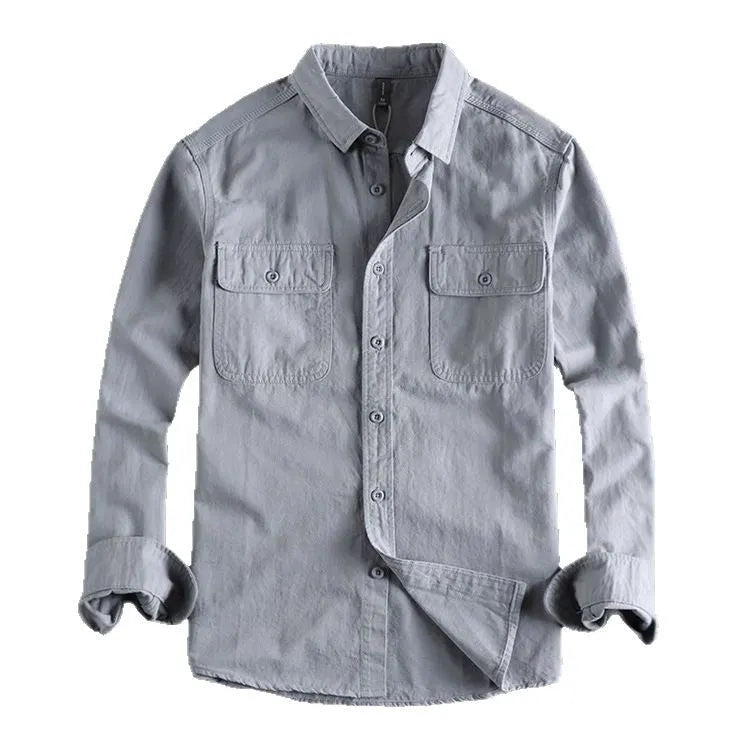 Men's long sleeve loose fit cardigan-style shirt overalls in four colour options