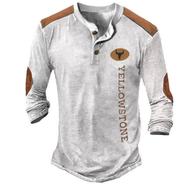 Men's long sleeve Henley shirt in solid polyester with printed detail, available in CT09-PL10581 colour
