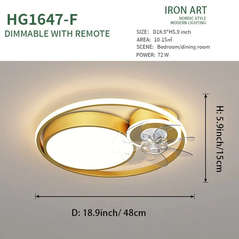 48cm ceiling fan light with metal blades and acrylic shade in black or gold finish
