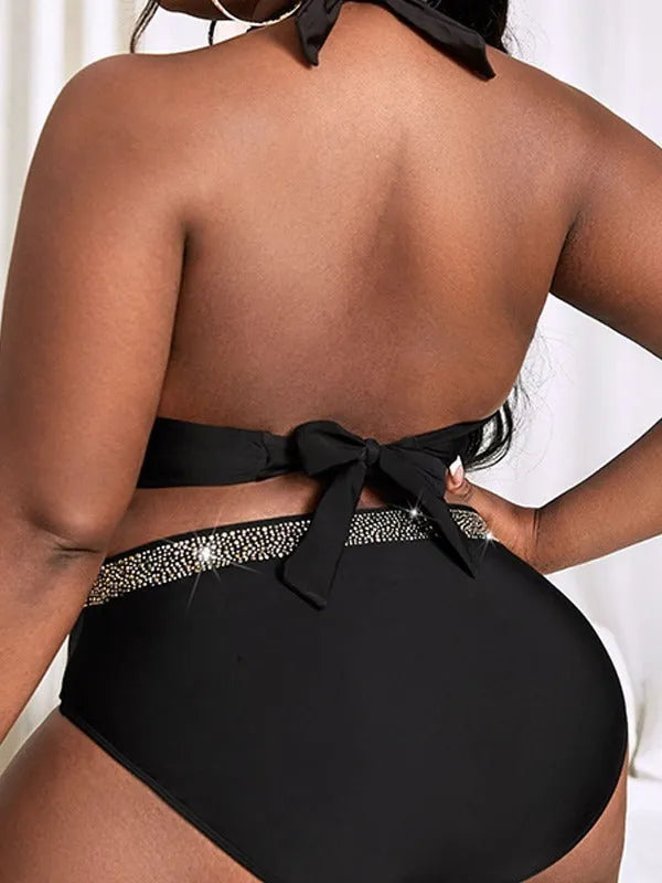 Black plus size women's swimsuit bikini set for swimming and sports