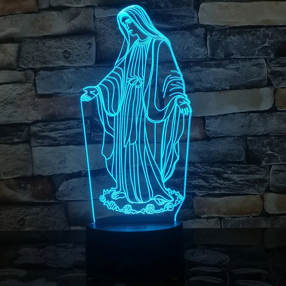 3D LED night light for kids showing laser-etched dual ring pattern with multi-colour glow on acrylic plate.