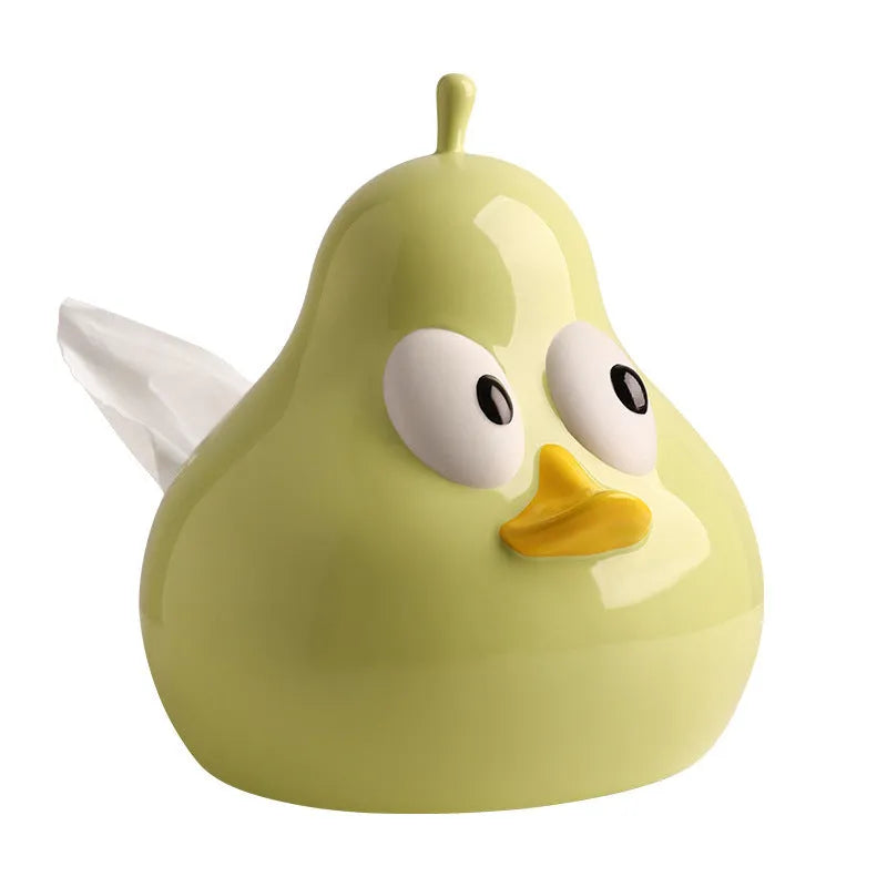 Ceramic pear-shaped tissue box holder in cute animal style with green glaze finish