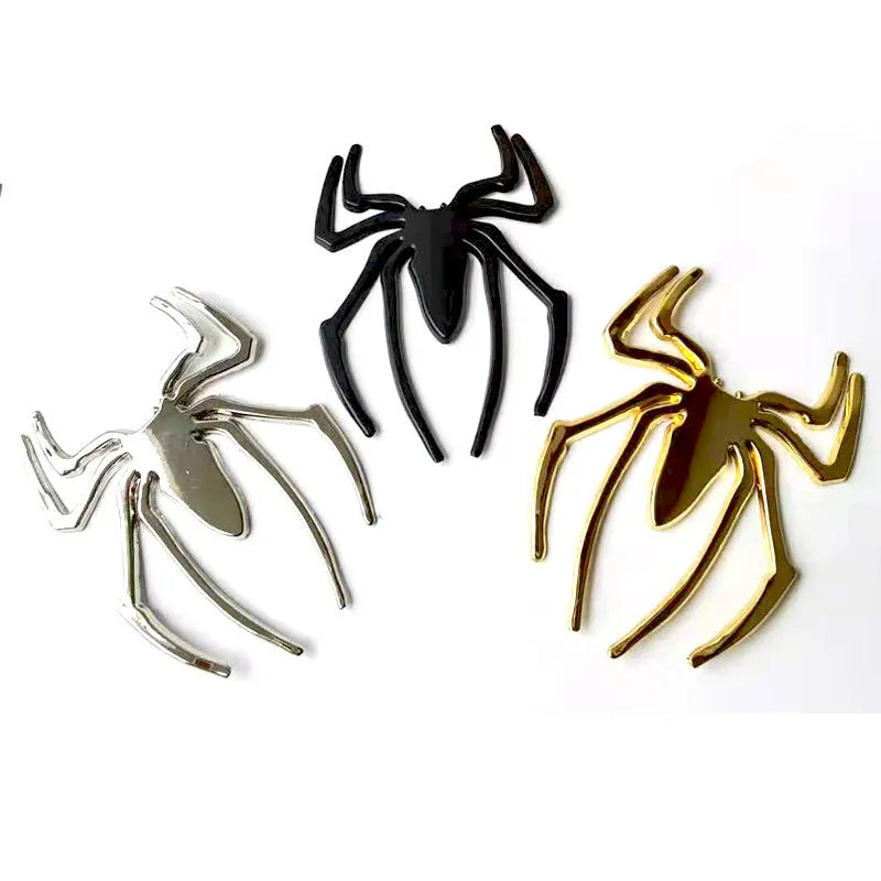 Three-dimensional zinc alloy spider bumper sticker in metallic colours