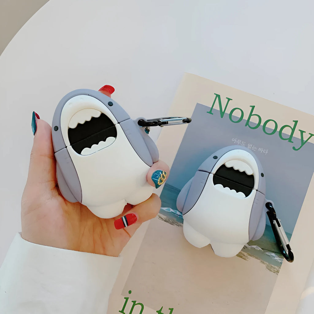 Shark design soft silicone protective case for Apple AirPods 1st and 2nd generation.