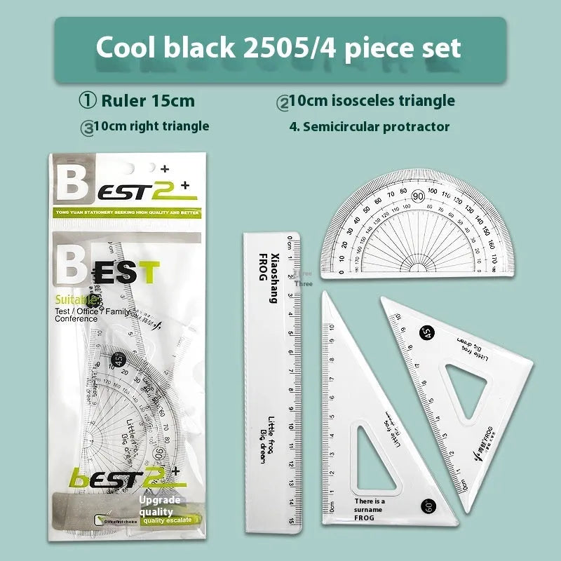 Youpai transparent acrylic four-piece drawing ruler set with square protractor on a white background