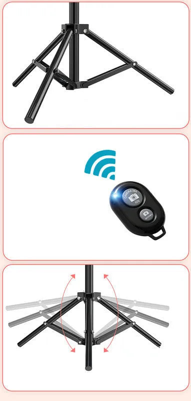 10-inch rotating ring light on a 19 cm metal stand for mobile phone selfies and live streaming.