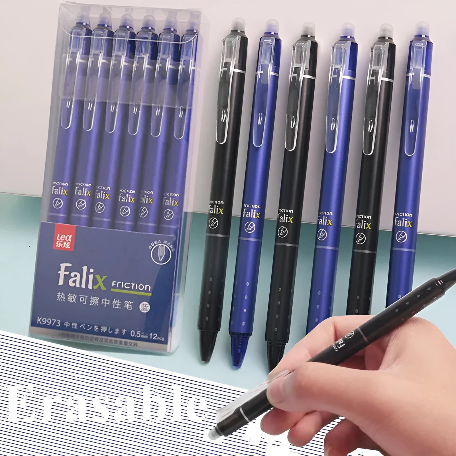 Hot Erasable Push Gel Pen with 0.5mm stainless steel nib and plastic shell for students.