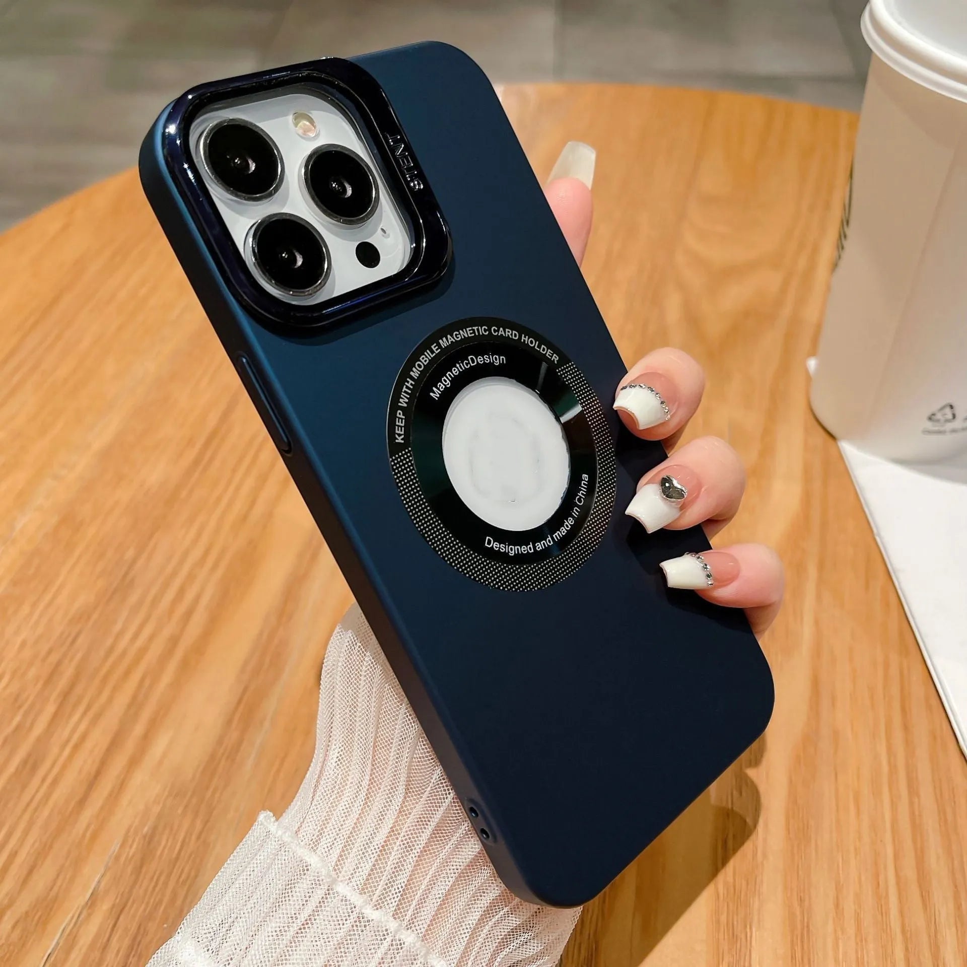 Fashion frosted magnetic suction phone case in black for iPhone 13 series showing solid colour and slim profile