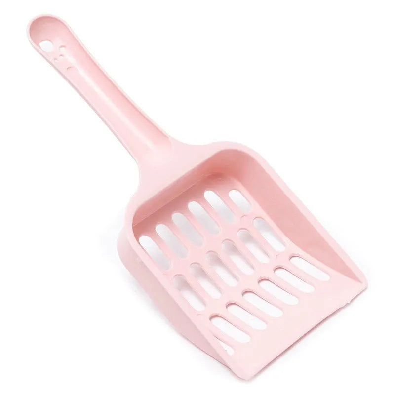 Blue plastic cat litter scoop for pets, 20 cm long, on a white background.