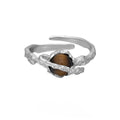 Saturn design silver open ring with white gold electroplated finish and adjustable opening