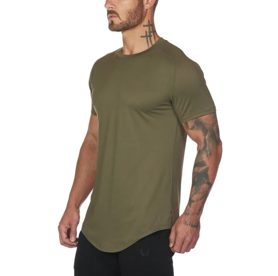 Custom mens fitness sports shirt in cotton spandex blend fabric available in multiple colours