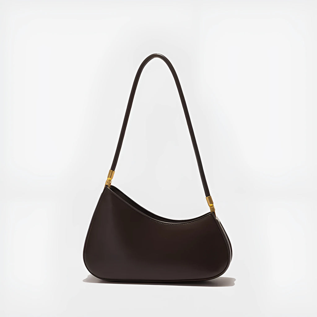 Retro oval women's underarm bag in PU leather with single shoulder strap shown in multiple colour options