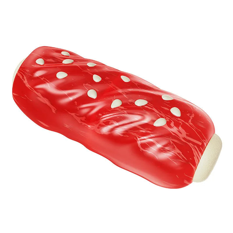 Primary colour plastic dog chew toy with hollow centre and molar-textured rod shape