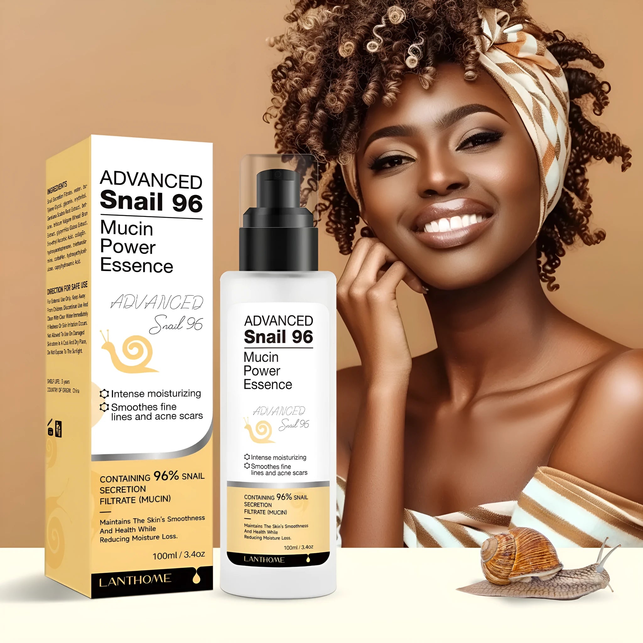 100ml bottle of snail mucin essence facial serum with liquid formulation