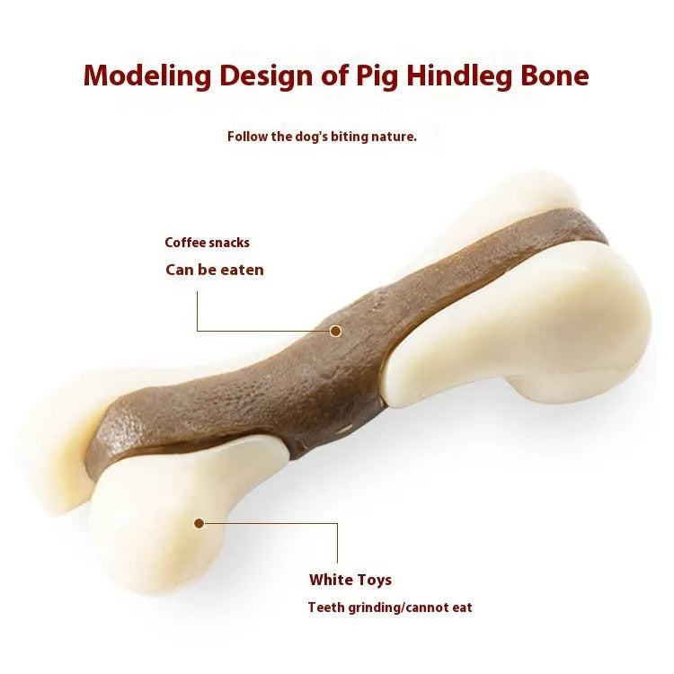 Brown bone-shaped dog chew toy made from cowhide and nylon materials