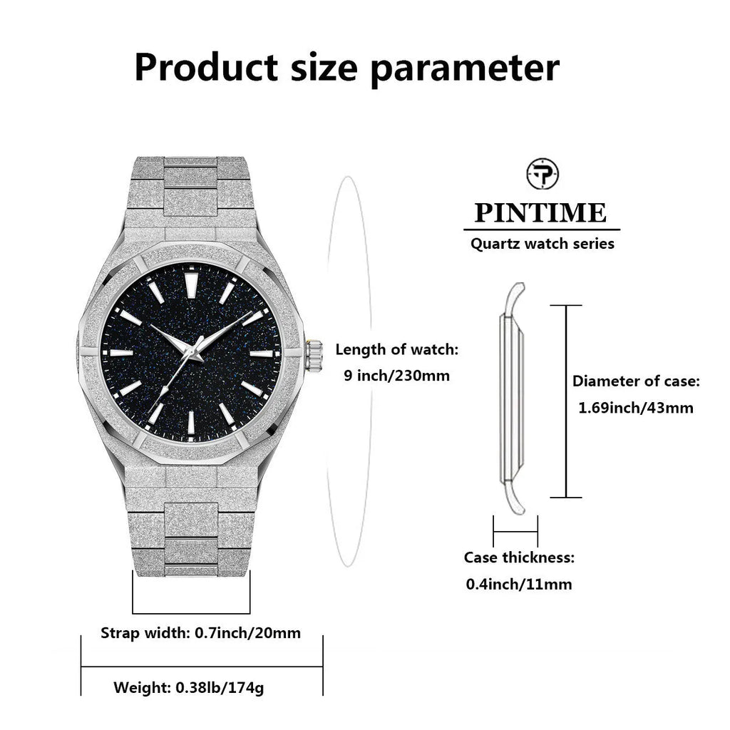Men's business watch with stainless steel frosted finish and luminous markers in silver colour