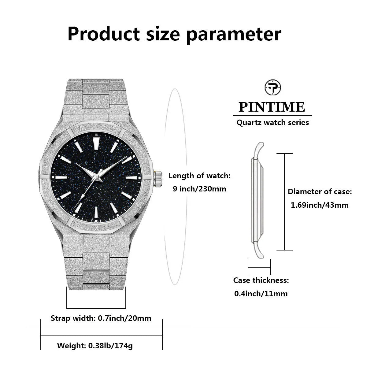 Men's business watch with stainless steel frosted finish and luminous markers in silver colour