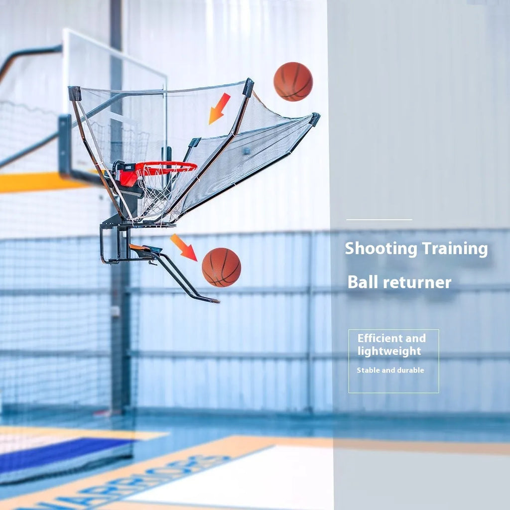 Basketball training ball return device hanging from hoop with cowhide and iron construction