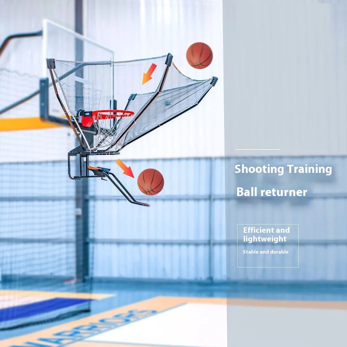 Basketball training ball return device hanging from hoop with cowhide and iron construction