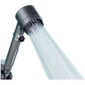 Portable shower head with modern design showing adjustable gear settings for spray, massage, and rain shower functions