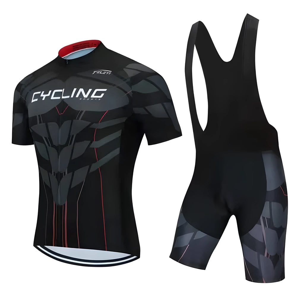 Cycling jersey and shorts set with moisture-wicking fabric in various style options for summer cycling