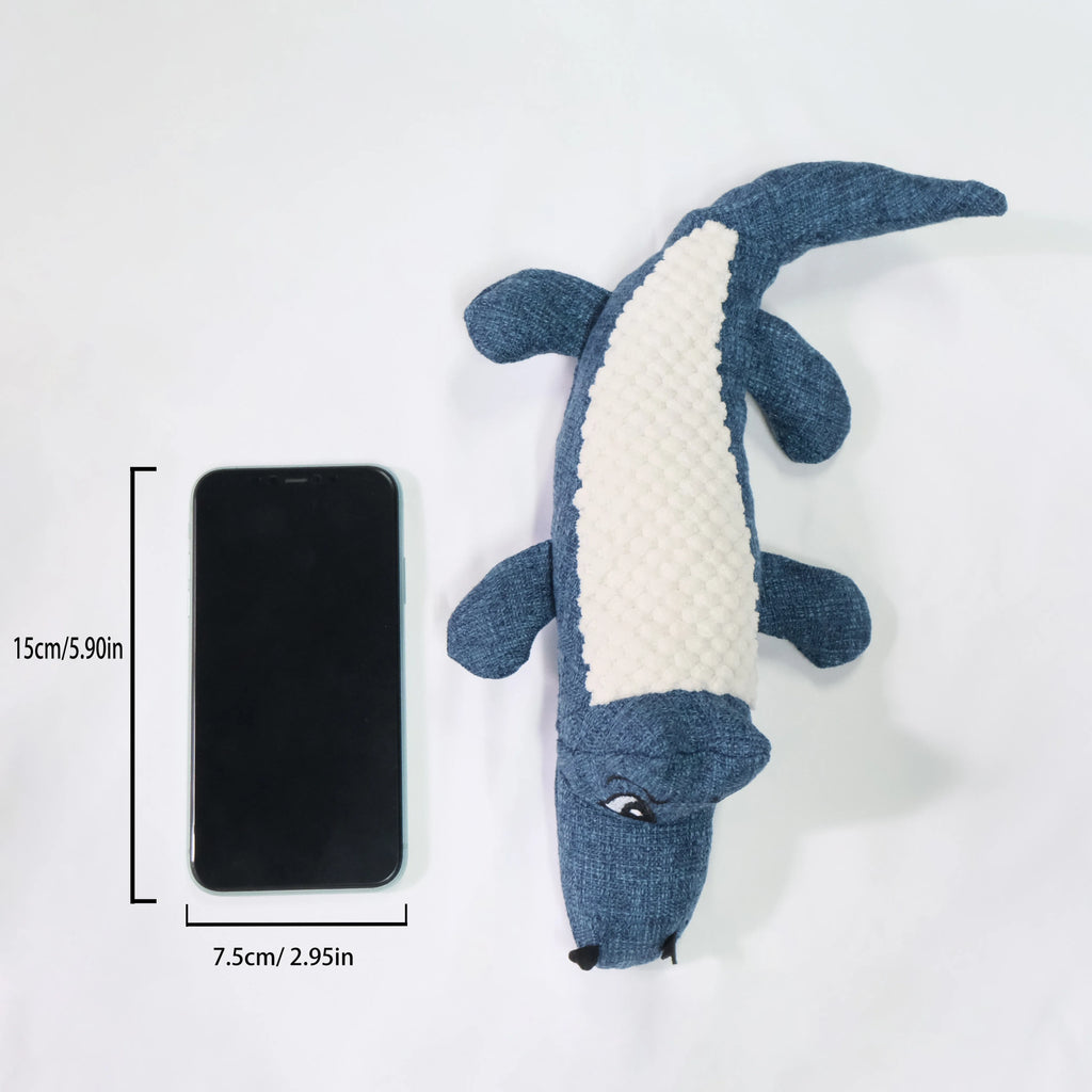 Blue, green, and red corn grid patterned plush toys for cats and dogs with a biting sound feature.