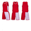 Men's basketball uniform set in quick-dry polyester blend showing top and shorts in one of four available colours.
