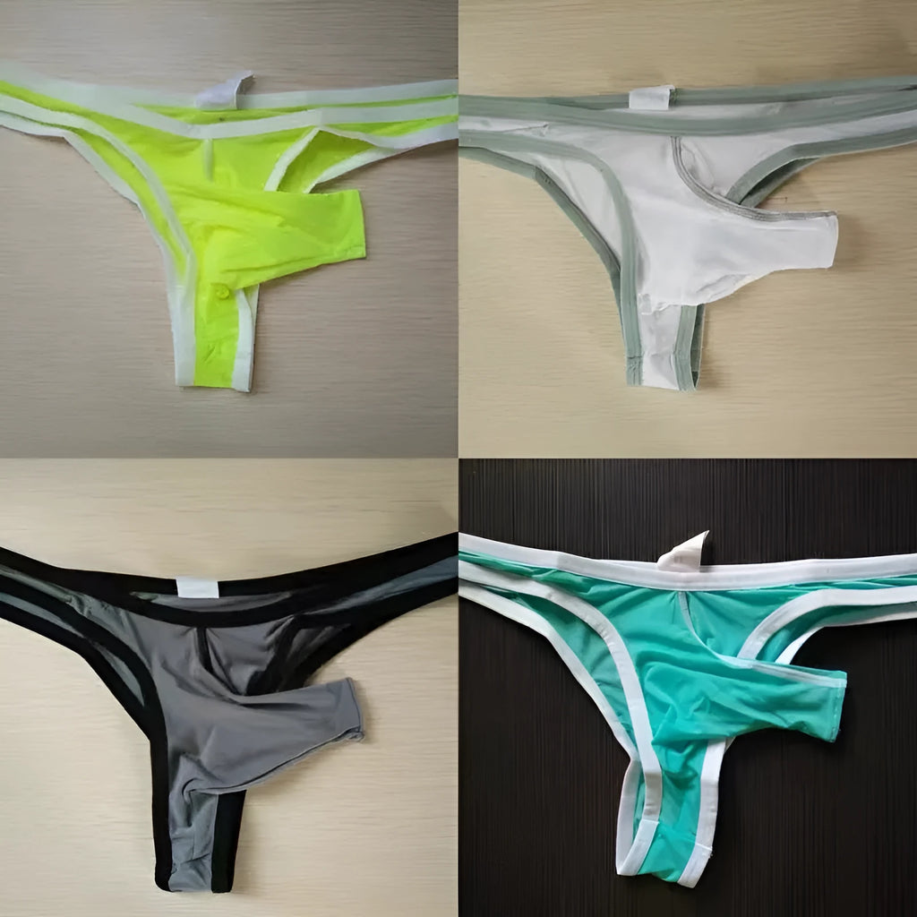 Men's Ice Silk briefs in seven colours: white, black, sky blue, dark grey, grass green, army green, skin colour.