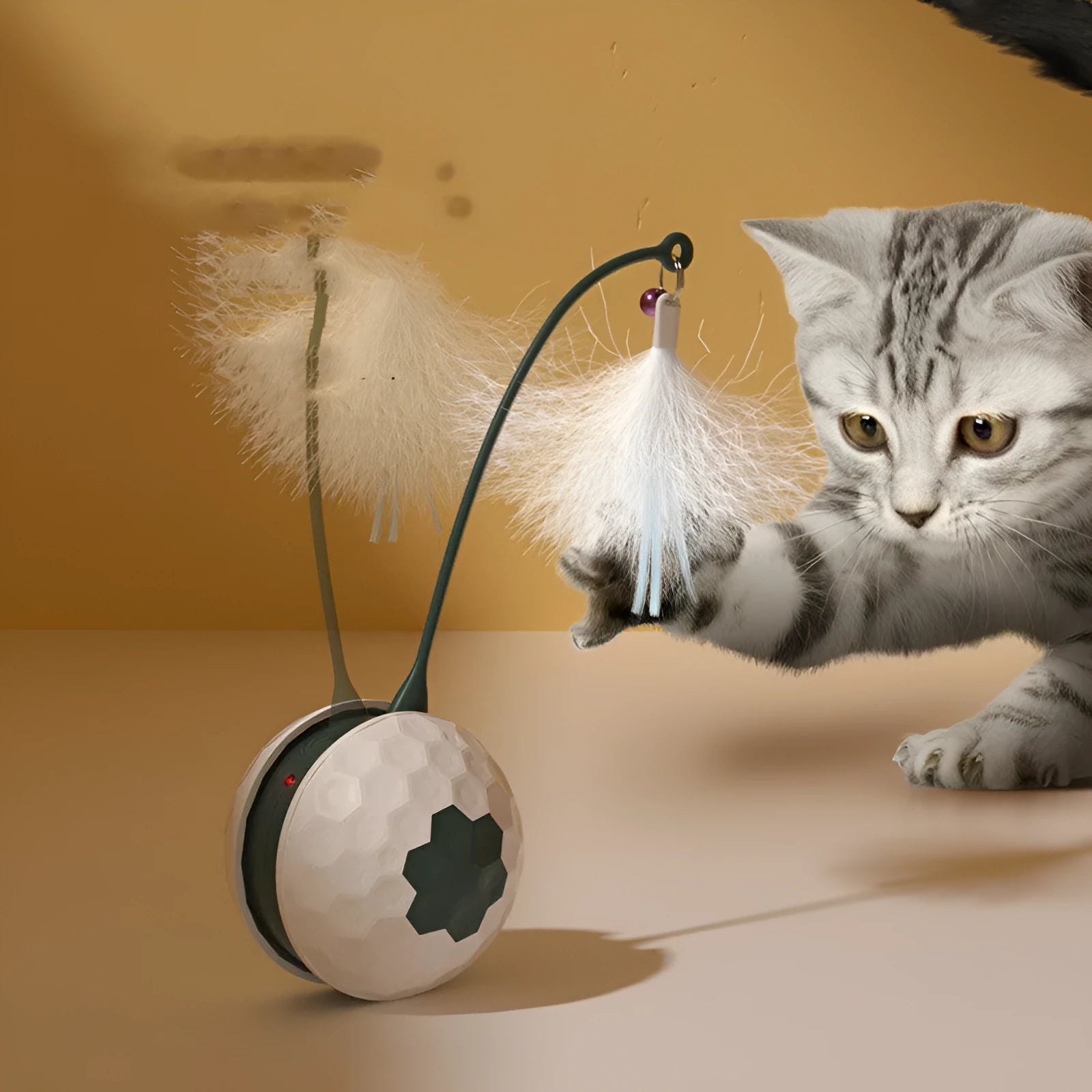 Electric cat toy with USB charging, pendulum ball, plastic body, red colour option