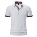 Men's cotton blend polo shirt with colour stitching on turnover collar in navy blue
