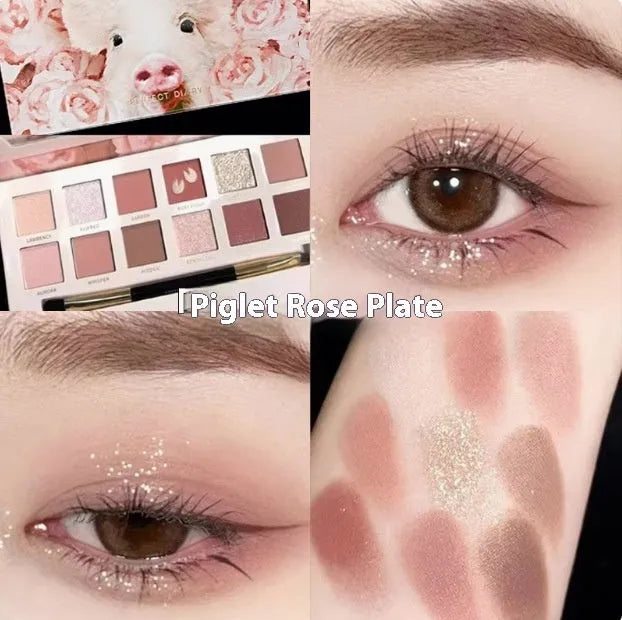 Explorer twelve-colour animal themed pressed powder eye shadow palette open to show shades