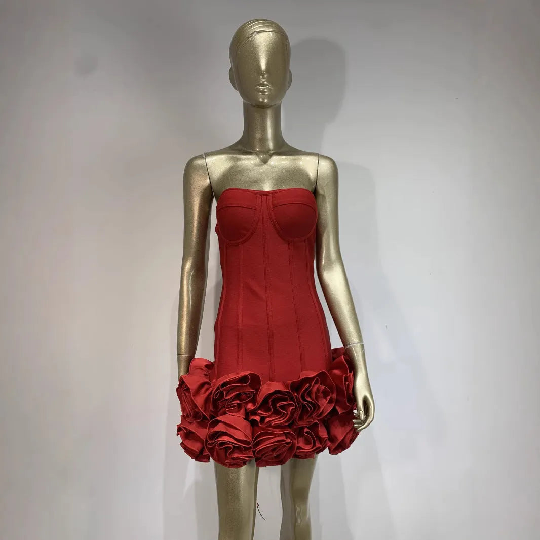 Women's urban style polyester dress in red, white or black with mid-waist cut