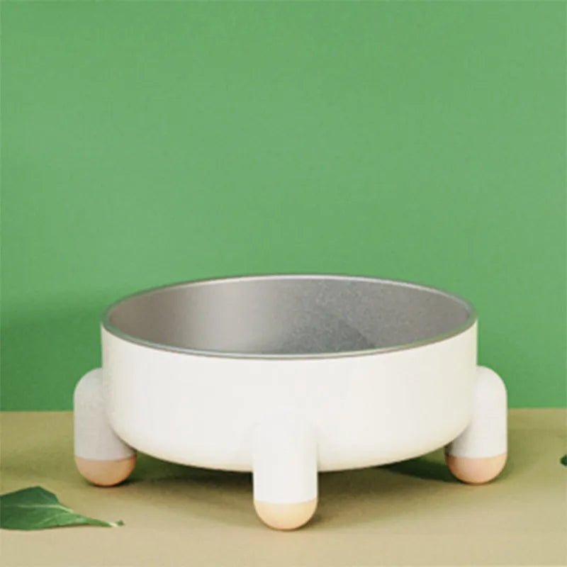 Non-slip stainless steel high foot pet bowl in green pink or white for dogs and cats