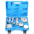 Volvo specialist engine timing tool set with eight carbon steel tools for cylinder head alignment.