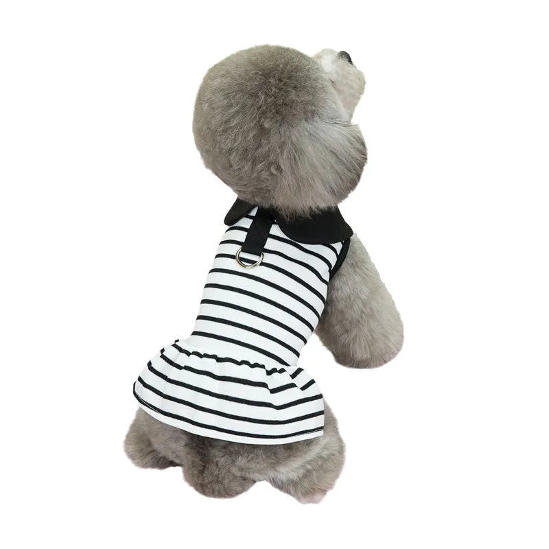 Striped cotton dog t-shirt and matching skirt pet outfit set