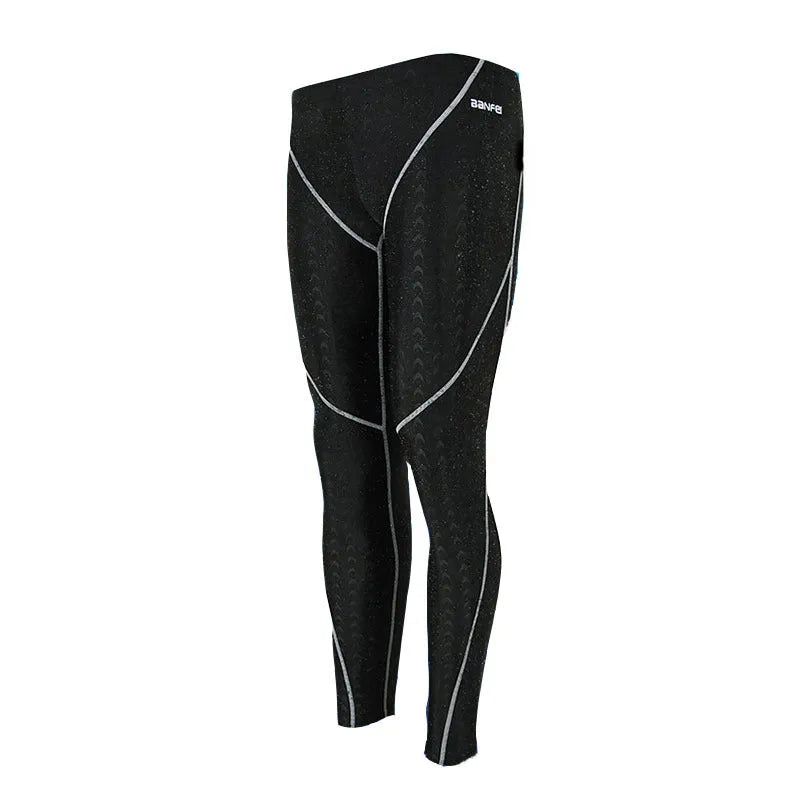 Men's black nylon cropped swimming trunks with mesh lining and contrasting coloured lines