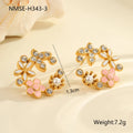 A pair of flower-shaped petal stud earrings with colourful oil finish and 18K electroplating on stainless steel.