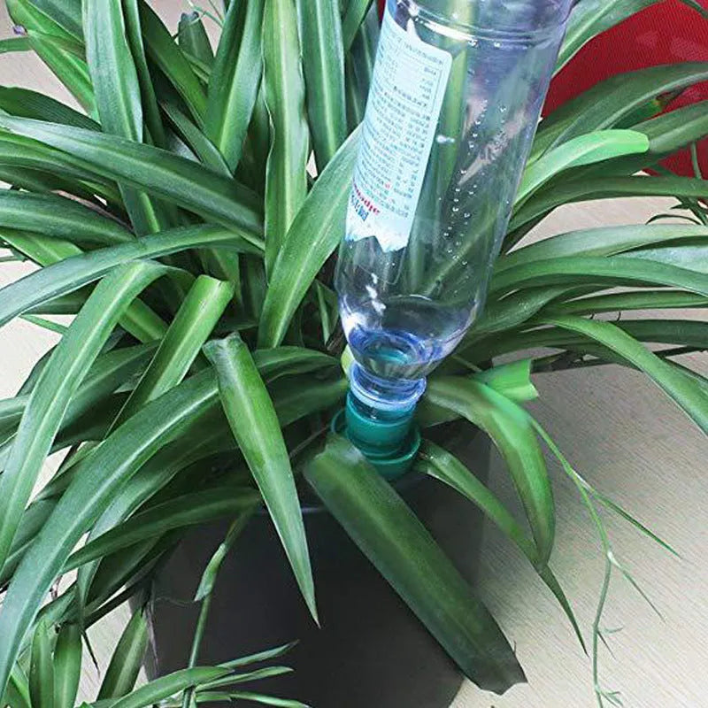 Green ceramic drip irrigation device for use with cola bottles for automatic plant watering