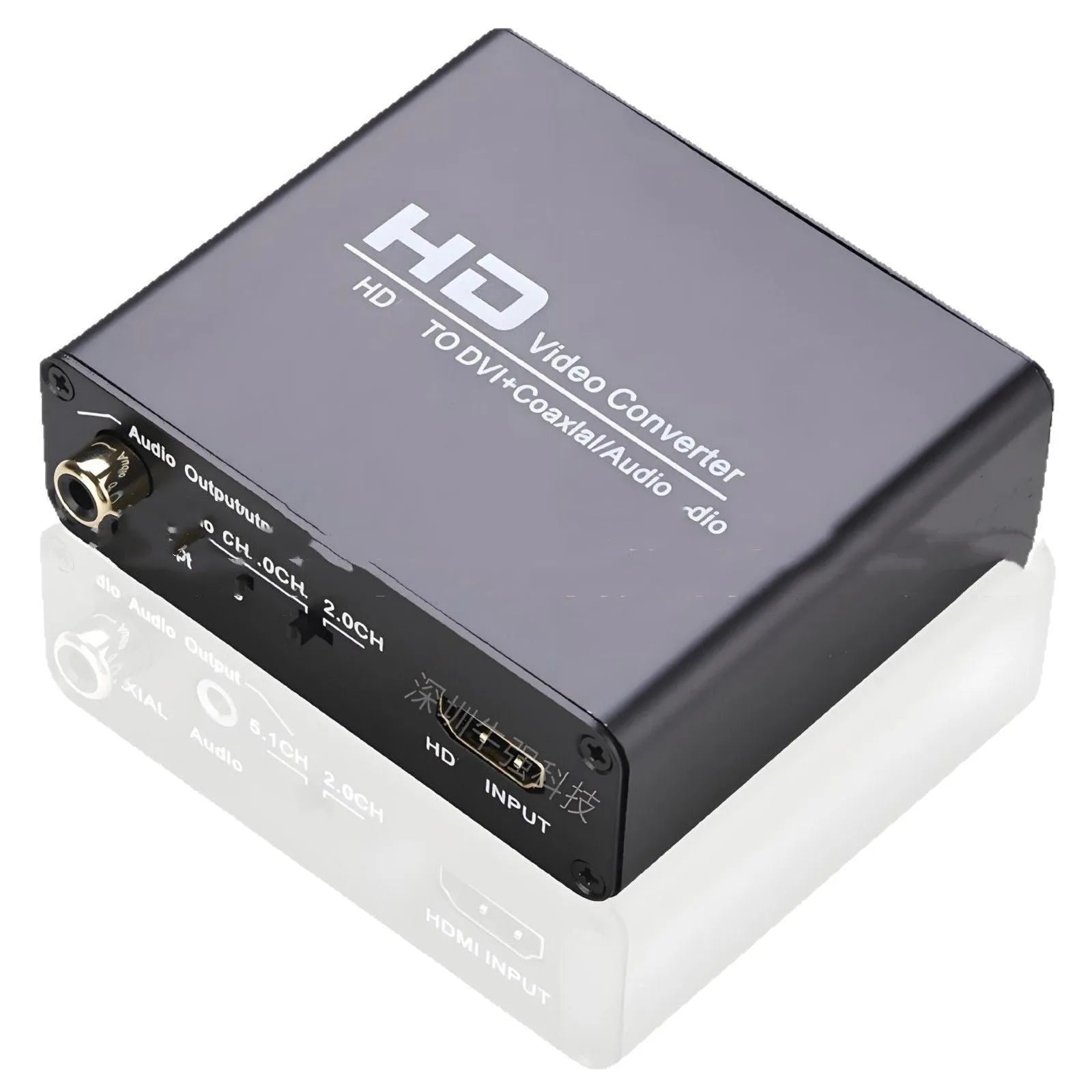 Black HDMI to DVI converter with 1.5 metre cable and coaxial 35 audio output for 1080p resolution