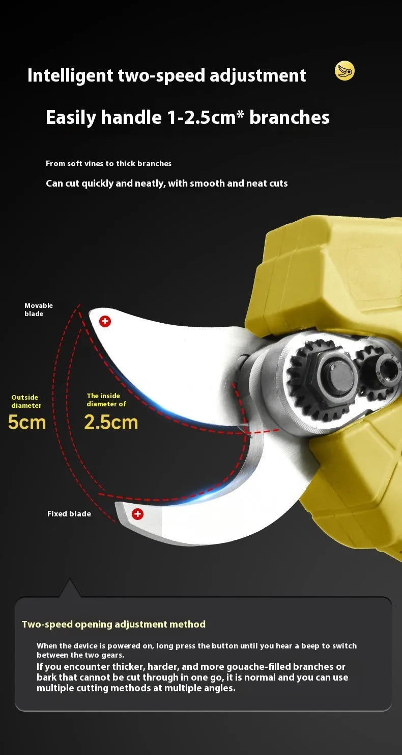 Wireless electric pruning clippers with brushless motor and lithium battery in plastic storage case